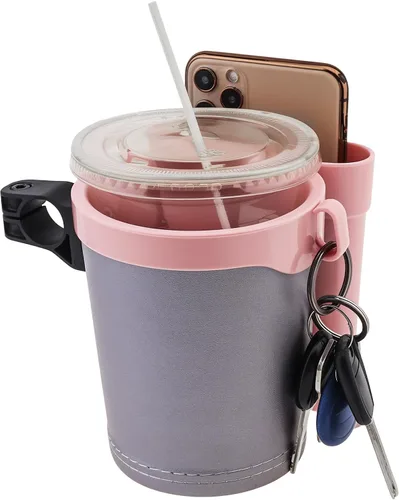 Vista 12 de Portavasos para bicicleta 3 en 1 con gancho para llaves de teléfono celular, soporte universal para botella de agua para caminante/silla de Beige