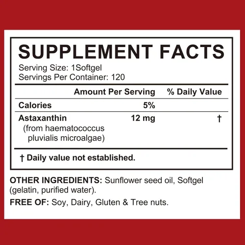 Vista 7 de Suplementos de astaxantina de 12 mg, suplementos antioxidantes de astaxantina premium, apoyo para los ojos, el cerebro, las articulaciones, la salud
