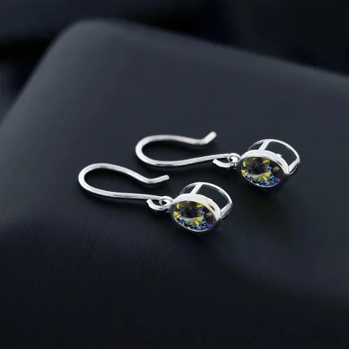 Vista 35 de Gem Stone King Aretes colgantes de plata de ley 925 de 0.276 x 0.197 in con piedra natal ovalada de alambre francés para mujer