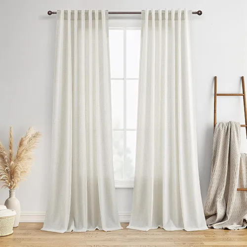 Vista 25 de BOODII Cortinas de lino de 96 pulgadas de largo y 8 pies para sala de estar Blanco