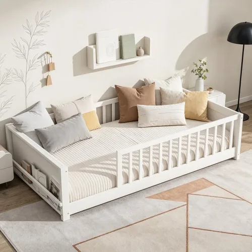 Vista 24 de Bellemave Cama Montessori de tamaño matrimonial con tablillas Blanco
