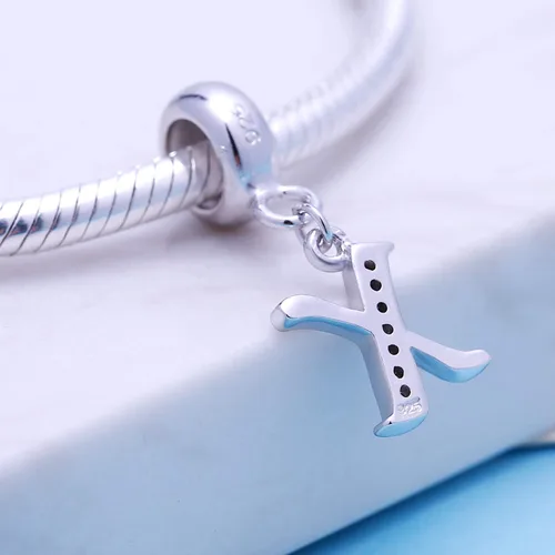 Vista 101 de ABUN Abalorio de plata de ley 925 con letra A a la Z, espaciador de inicial, con circonita cúbica transparete colgante, auténtica, para pulseras