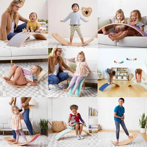 Vista 6 de ECR4Kids Tabla de Equilibrio con Base de Felpa, Juguete Montessori, Negro Felt non-slip Montessori balance board helps develop & improve balance