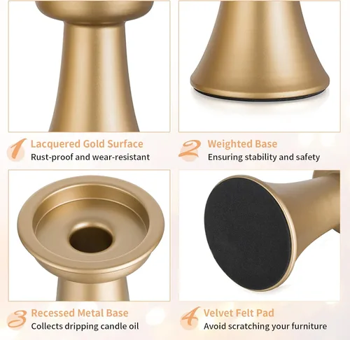 Vista 4 de NUPTIO - Candelabro dorado para centro de mesa: juego de 6 portavelas Hurricane cónicos con funda de cilindro de vidrio - soportes de velas a granel