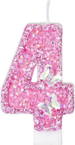 Vista 10 de Velas de cumpleaños, velas de números para pasteles de cumpleaños con mariposa, velas de cumpleaños rosas, velas de pastel de 3.2 pulgadas