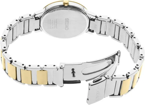 Vista 3 de SEIKO Reloj bisel de cristal de dos tonos para mujer con esfera estampada con purpurina plateado Cronógrafo