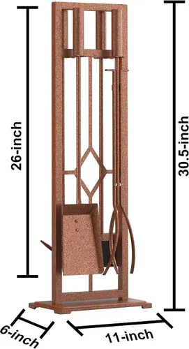 Vista 6 de Fire Beauty Juego de 5 herramientas para chimenea de hierro forjado, soporte para poker (bronce antiguo)