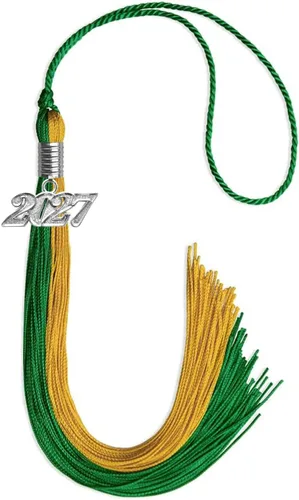 Vista 186 de Endea Graduation Borla de doble color con gota de fecha plateada (negro/oro antiguo, 2025)