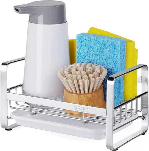 Vista 11 de HULISEN Soporte grande de esponja, organizador de dispensador de jabón de cocina de acero inoxidable 304, escurridor de jabón de encimera con Negro