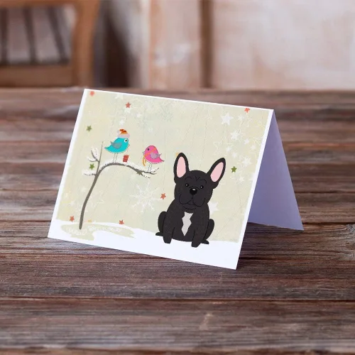 Vista 2 de Caroline's Treasures BB2481GCA7P - Tarjetas de felicitación y sobres de Navidad entre amigos, diseño de bulldog francés, paquete de 8 tarjetas