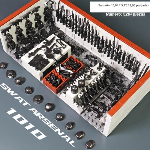 Vista 2 de ELEFOCUS WW2 - Juego de bloques de construcción de base militar – Paquete de 520 PIEZAS de armas del ejército con equipo SWAT, miniguns, armas