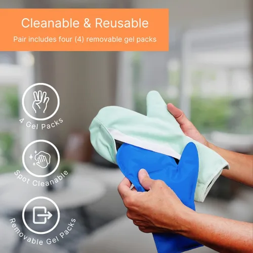 Vista 6 de NatraCure Guantes para terapia de frío, Verde