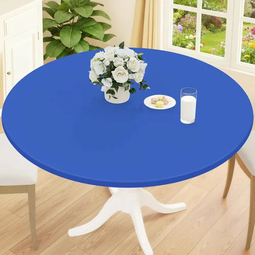 Vista 32 de Smiry Mantel redondo de pícnic, fundas de mesa elásticas impermeables para mesas de 18 a 24 pulgadas, manteles de vinilo con parte trasera