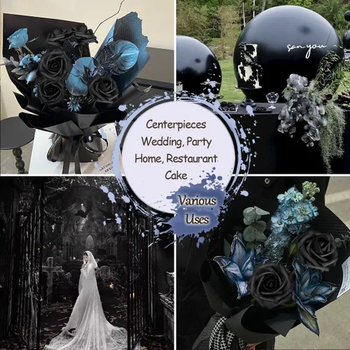 Vista 2 de 25 piezas Flores Artificiales de Espuma Rosas Falsas con Tallos 8 Hojas Rosas Sintéticas de Aspecto Real para Ramos de Boda Centros de Mesa de Negro