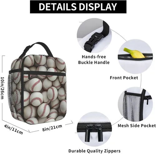 Vista 2 de Lonchera aislada para niños y adultos, lonchera de béisbol para el trabajo, picnic, escuela, viajes, senderismo, playa o pesca, bolsa de almuerzo