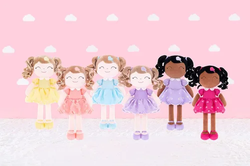 Vista 3 de Gloveleya Muñeca rizada personalizada con tu nombre – Bonita muñeca de felpa suave rosa personalizada para niñas, regalo personalizado