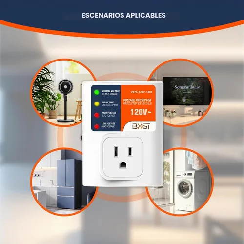 Vista 5 de BXST Protector de sobretensiones para electrodomésticos, 120 V 15 A, protector de voltaje con protección contra rayos de 140J, sobrecarga de pared