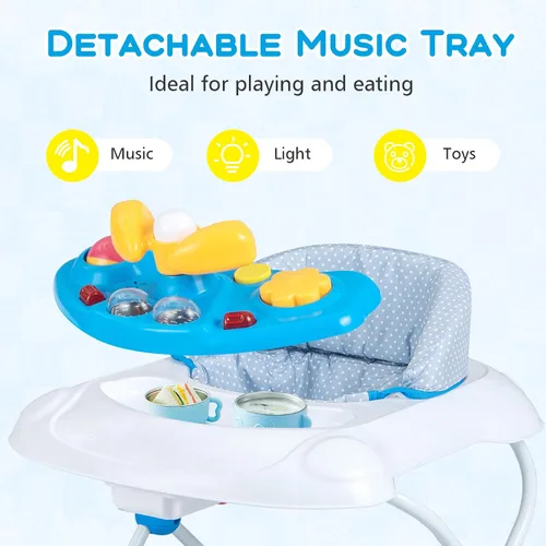 Vista 6 de BABY JOY Andador de bebé, caminador de actividad plegable 4 en 1 con altura ajustable, música, luces, caminador de empuje antivuelco para niños