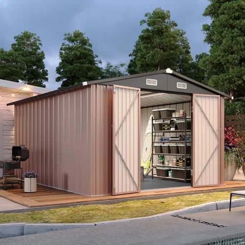 Vista 9 de Aoxun Cobertizo de 6 x 4 pies con piso de acero galvanizado resistente al aire libre con puertas dobles, diseño ventilado resistente a la intemperie