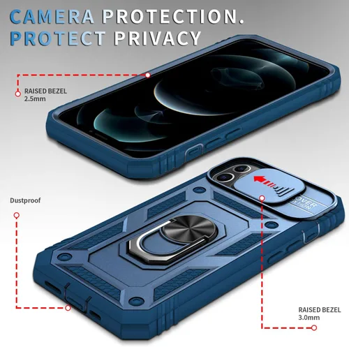 Vista 3 de Fetrim Funda para iPhone 12, Funda de teléfono con soporte de anillo de rotación para Apple iPhone 12/12 PRO - Azul