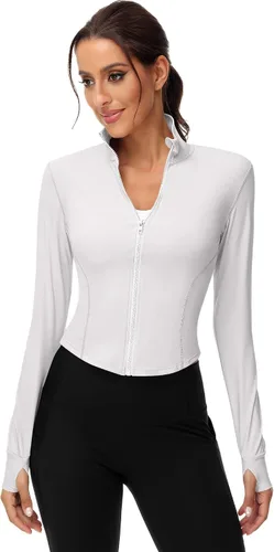 Vista 7 de Paquete de 2 chaquetas de entrenamiento para mujer, camisetas de entrenamiento de manga larga con agujeros para el pulgar, chaquetas ligeras