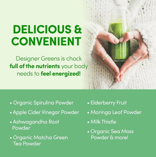 Vista 8 de Designer Wellness, Designer Greens Superfood en polvo con prebióticos, probióticos, antioxidantes y soporte para la desintoxicación, 30 porciones