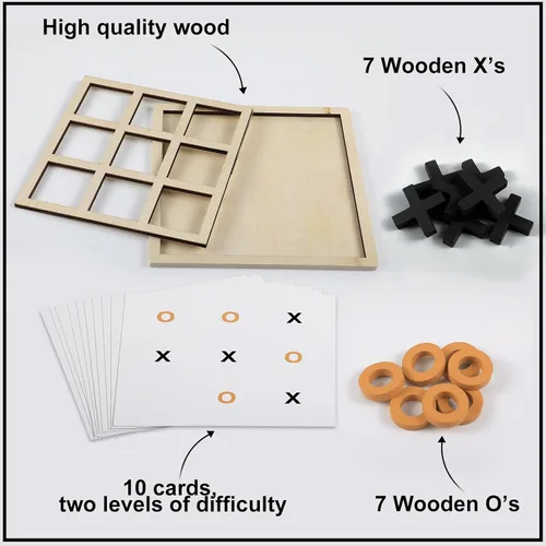 Vista 7 de Seenelling Juego de madera jumbo de Tic Tac Toe Actividades de demencia para personas mayores con Alzheimers con plantillas de rompecabezas y juego