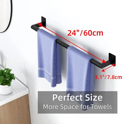 Vista 6 de Toallero de baño, toallero de 24 pulgadas para montaje en pared de baño, organizador de toallas de mano resistente, barra de toalla moderna