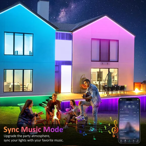 Vista 3 de Tira de luces LED RGB para exteriores de 80 pies, luces LED de sincronización de música IP68 con control de aplicación y control remoto, luces LED