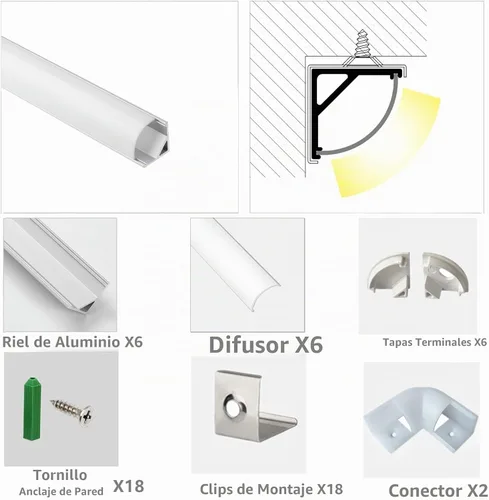 Vista 3 de THMOOTHER Difusor de canal de tira LED en forma de V de 3.28 pies de resistencia a los rayos UV, paquete de 6 perfiles de aluminio con cubierta