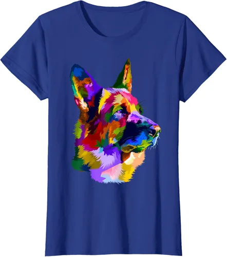 Vista 92 de Camiseta con retrato de pastor alemán para dueños de perros, Negro, S
