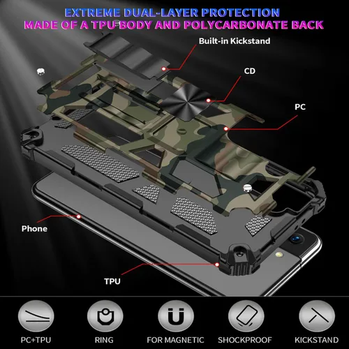 Vista 5 de Funda compatible con Samsung Galaxy S25 Ultra, resistente estilo militar, PC+TPU a prueba de golpes, camuflaje con soporte y soporte de metal