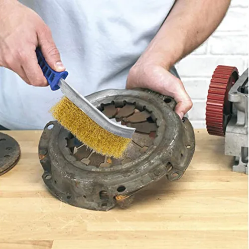Vista 3 de Cepillos de alambre para limpiar el óxido, herramienta de latón resistente de 11 pulgadas de largo con mango de plástico, para automóviles