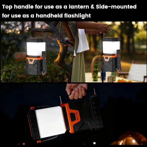 Vista 14 de Linterna LED para campamento, recargable, 1000 lúmenes, portátil con 5 modos de luz, IP44 impermeable 4400 mAh, linterna para tienda de campaña