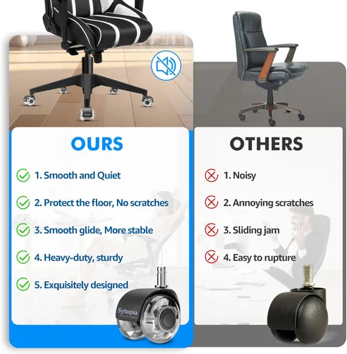 Vista 4 de Sytopia Base de silla de oficina de 28 pulgadas con ruedas, juego de 5, base de silla de escritorio resistente de 2600 libras, ruedas suaves y Negro