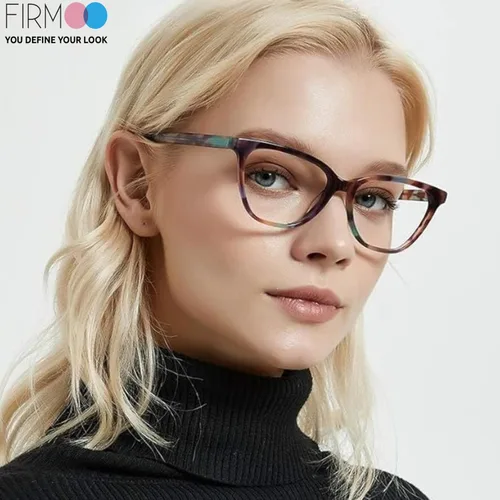 Vista 3 de Firmoo - Gafas con bloqueo de luz azul para lectura de computadora, diseño de ojo de gato, marco de acetato para mujeres con bisagra de resorte