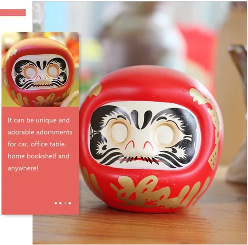 Vista 7 de Tofficu Hucha japonesa Daruma – Figura de cerámica roja Daruma para decoración del hogar, ahorro para niños y decoración zen japonesa – 4.33 pulgadas