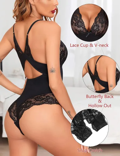 Vista 2 de Avidlove Body de lencería para mujer con broche en la entrepierna, babydoll de una pieza
