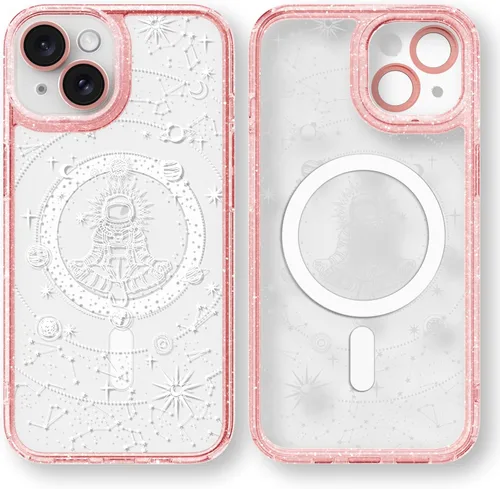 Vista 147 de Compatible para iPhone 13 Funda Bonita Estética - Funda para Teléfono Rosa con Purpurina con Protector de Cámara - Diseño de Cubierta