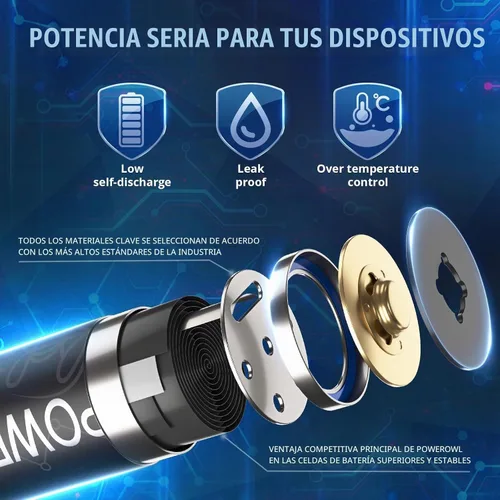 Vista 3 de POWEROWL Baterías AA recargables, alta capacidad de 2800 mAh, batería Premium NiMH doble A -12