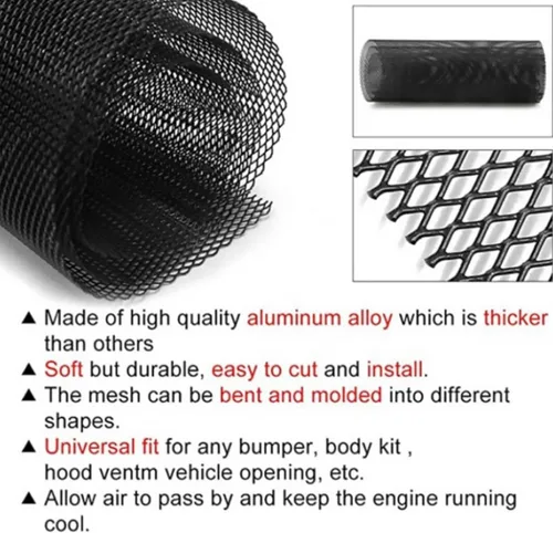 Vista 8 de Universal Car Grill Mesh 40x13 Inch Black Aluminum Alloy Grille Insert