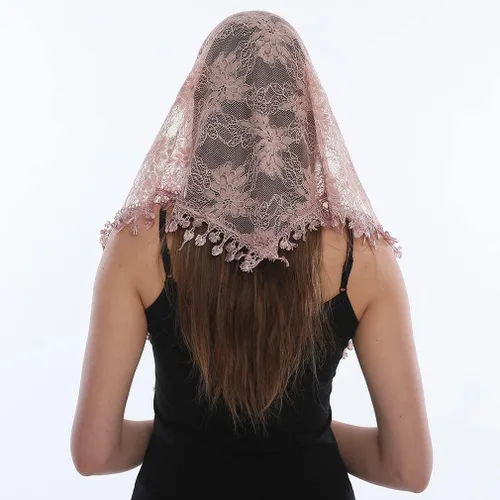 Vista 5 de LMVERNA Velo de encaje triángulo mantilla iglesia cabeza cubrir bufanda latina para damas de honor de boda masiva