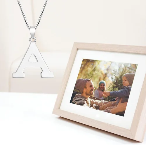 Vista 4 de YL Collar con letra A-Z con inicial de plata de ley pulida con letras mayúsculas para mujer