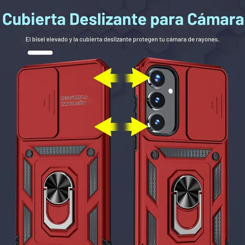Vista 3 de Janmitta Funda compatible con Samsung Galaxy A35 5G, funda integrada para lente de cámara deslizante + protector de pantalla + soporte de anillo