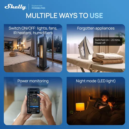 Vista 8 de Shelly Enchufe inteligente UL, WiFi, Bluetooth, Zigbee, salida de materia con medición de energía, funciona con HomeKit, Google Home, Alexa, Home