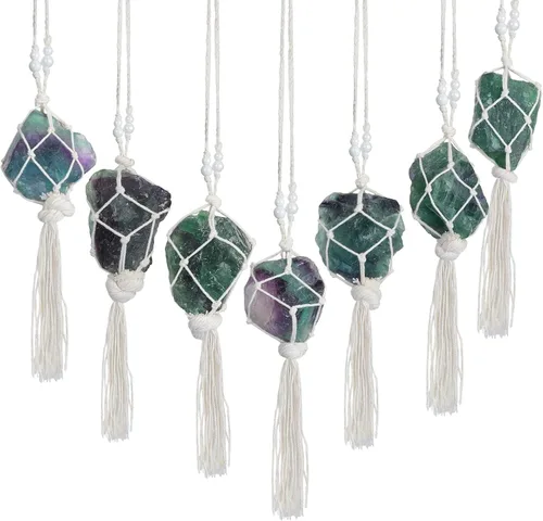 Vista 3 de Amogeeli Adorno colgante de cristal de fluorita natural, colgante de piedra cruda para decoración colgante para el hogar y la oficina