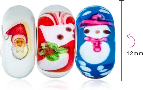 Vista 3 de Colorful Murano Glass Holiday Christmas Flower Poinsettia Candy Cane Santa Claus Penguin Snowman Snowflake Reindeer Bead Charm For Women For Teen