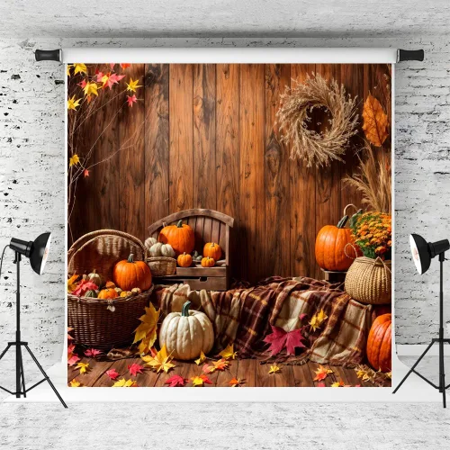 Vista 19 de Kate Fondo de fotografía para el día de Acción de Gracias, otoño, calabaza, decoración del hogar, fondo para niños, fiesta, estudio (7 x 5 pies)