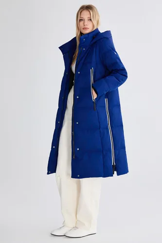 Vista 6 de Orolay Chaqueta de Plumón Larga Engrosada para Mujer, Abrigo de Plumón de Invierno, Chaqueta Acolchada con Capucha y Cremallera Lateral Índigo
