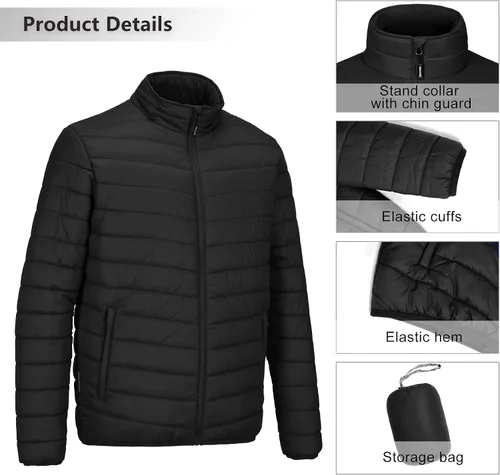 Vista 5 de Outdoor Ventures Chaqueta de invierno acolchada ligera y plegable para hombre, con aislamiento, para nieve, esquí, senderismo, viajes